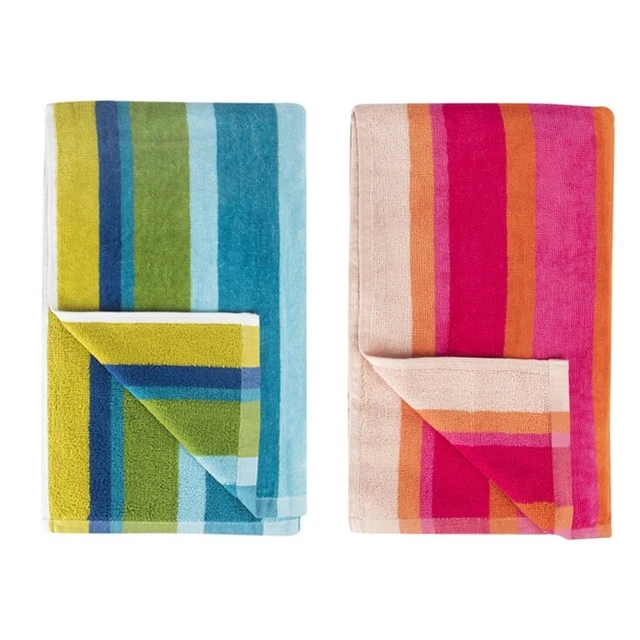 Velour Striped Beach Towel - 100% Cotton, 70 x 140cm Supersoft Absorbent