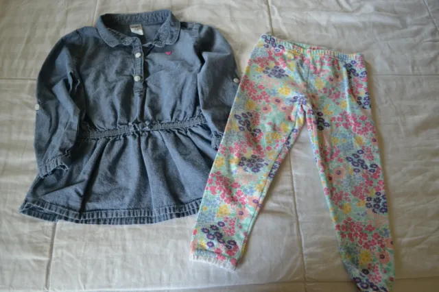Carters Girls Size 24 month 2 piece outfit (Denim Shirt &Floral Leggings)