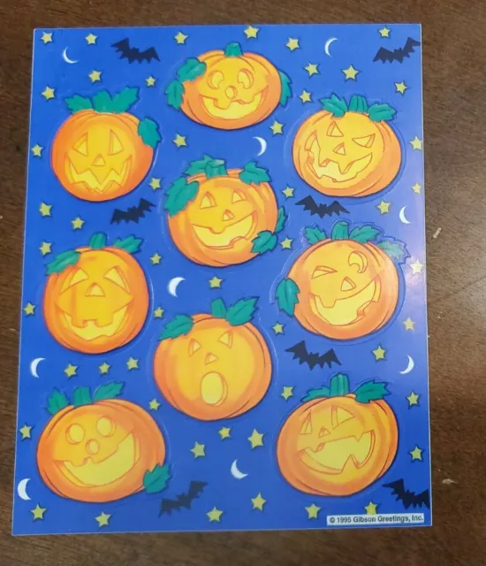 Vintage 1990's Gibson Greetings Halloween Pumpkins Jack-O-Lanterns sticker sheet