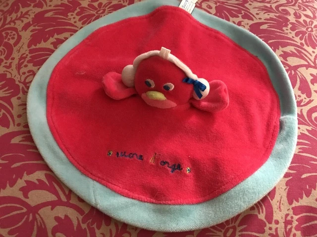 Doudou plat rond Oiseau Pingouin rose SUCRE D'ORGE TBE
