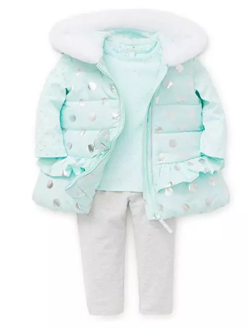 Little Me Baby Girls Aqua Heart 3-Piece Vest Jacket Tee Legging Set