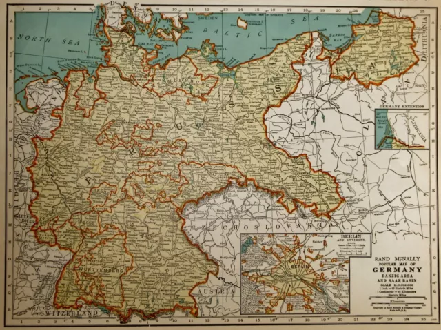 Vintage 1937 Atlas Map Pre WWII Germany, Spain, Portugal Europe World War II Era