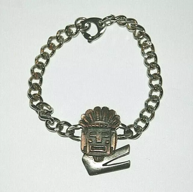 Hawaiian Polynesian Tiki God Charm Bracelet Mask Bronze Tone Kauai Maui Jewelry