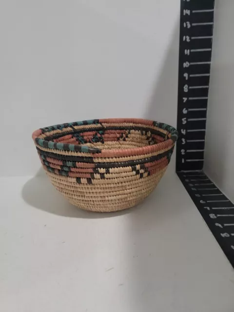 African Wooven Coiled Grass Basket Vtg