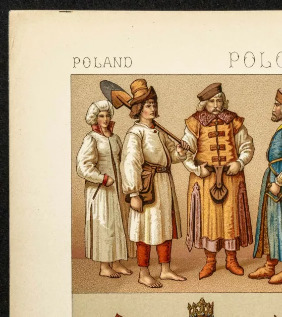 1890 - Mode, Kostüm & Portraits Von Könige Von Polen - Lithografie Antik 2