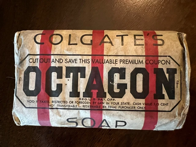 Vintage COLGATE OCTAGON Laundry Soap Bar NOS Red Coupon Package 1950’s