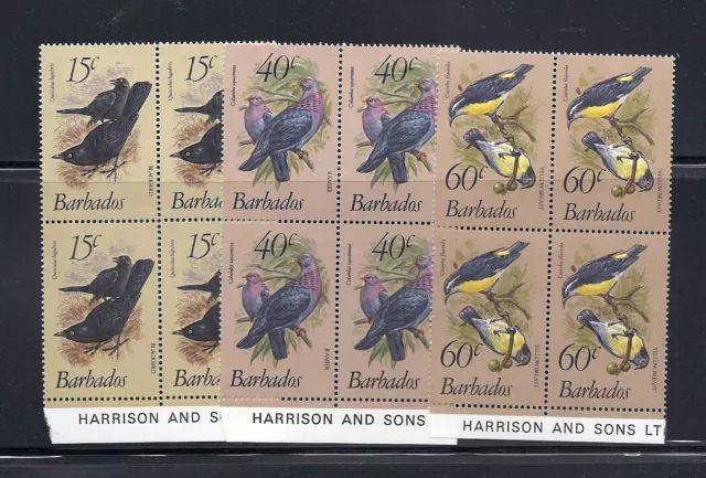 Barbades 1982 (Oiseau Types De 1979) Scott 570-2 Wmk 373 VF MNH Blocs De 4