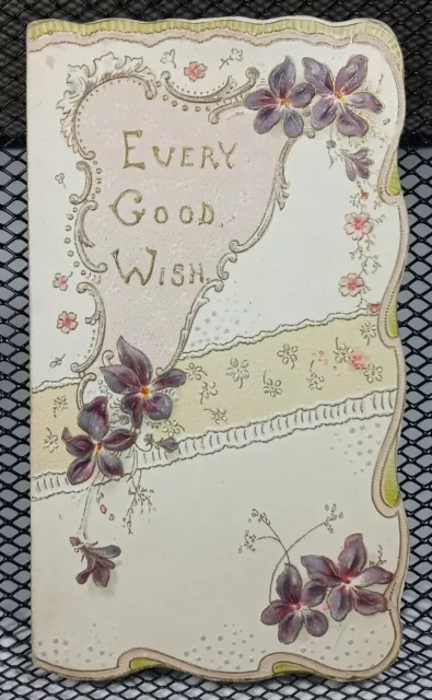 c1910s Poetic Christmastide Every Good Wish Antique Embossed Greeting Card 1920s