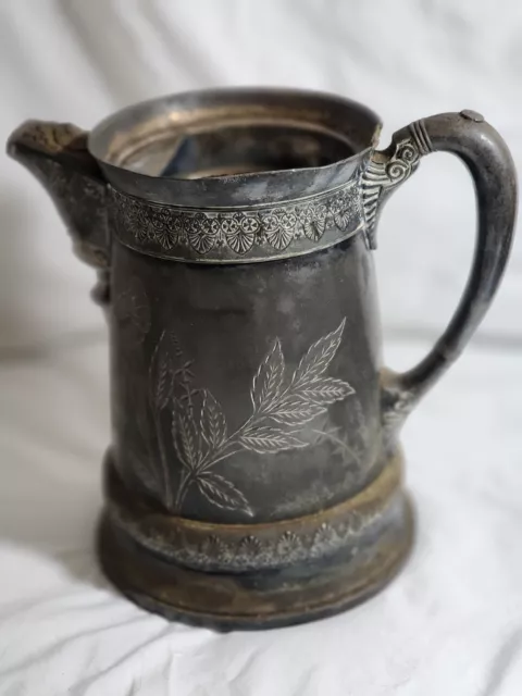 Derby Silver Co. Victorian Quadruple Silver Plate Pitcher W/ Ceramic Liner