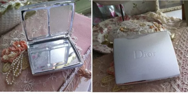 Christian Dior silver make up mirror compact travel pill case brand new gorgeous