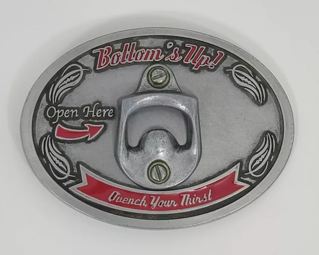 Vintage Bottle Opener Belt Buckle - Bottom's Up - Quench Your Thirst