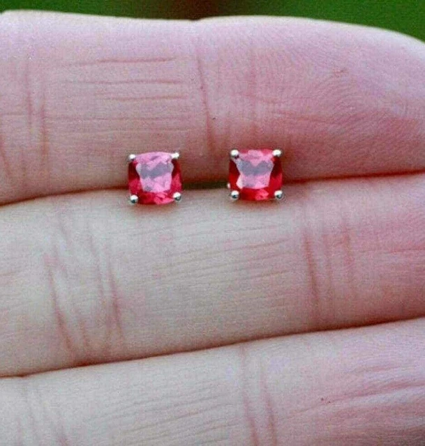 1.50Ct Cushion Lab-Created Red Ruby Stud Woman's Earrings 14K White Gold Plated