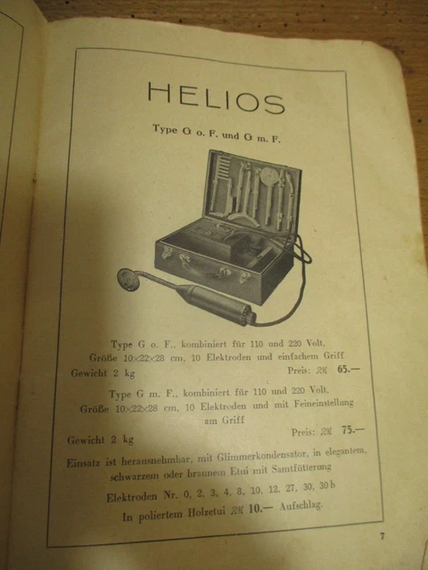 HELIOS Hochfrequenz/Reizstromgerät Heilapparat mit Beschreibung & Koffer 1920 8