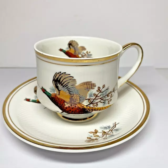 Sheriden Pheasant Cup and Saucer England Bone China Gold Trim