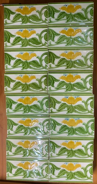 Tiles England Rare Antique Vintage Architecture 6x3 inch Backsplash Art Deco