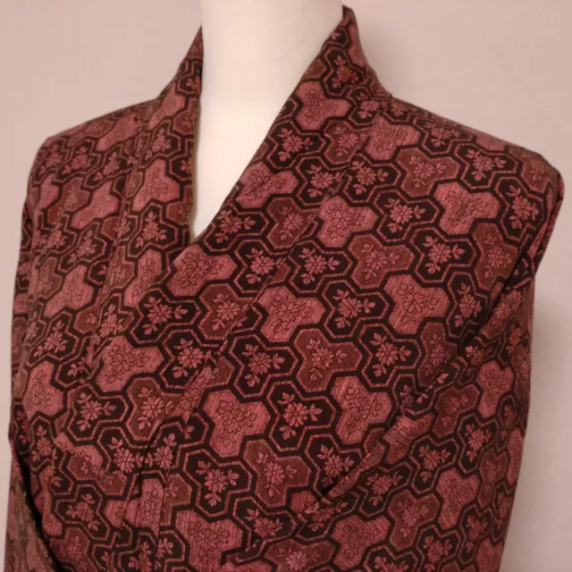 Woman Japanese Kimono Komon Silk BishamonKikko Chirimen Dark Pink Vintage