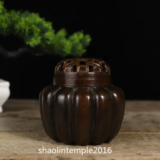 10cm    mark China antique bronze Xuande Pure copper Pumpkin Incense burner