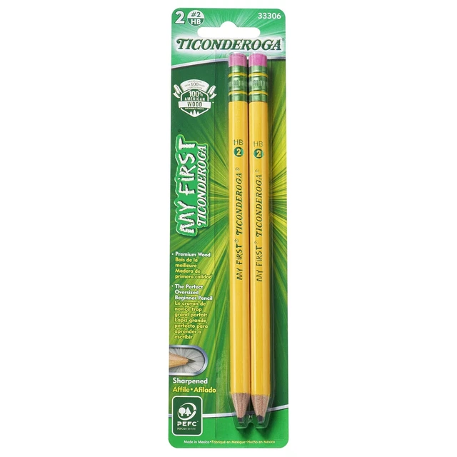 Ticonderoga My First Wood-Cased Pencils, 2 HB Soft, Pre-Sharpened, Yellow, 2 ...