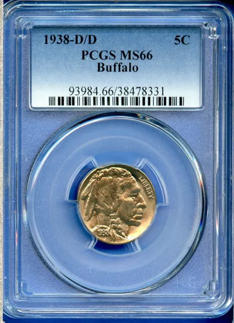 1938 D/D PCGS MS66 Buffalo Nickel 5c US Mint 1938-D/D MS-66