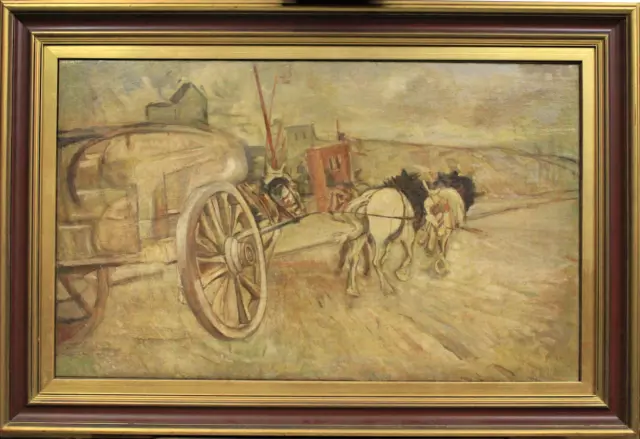 Attr. Giovanni BOLDINI (1842-1931) - Carro con cavalli, bozzetto ad olio su tela