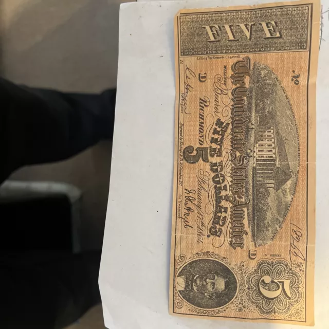 1864 $5 Dollar Bill CSA Note Confederate States of America Richmond 31643-TEU