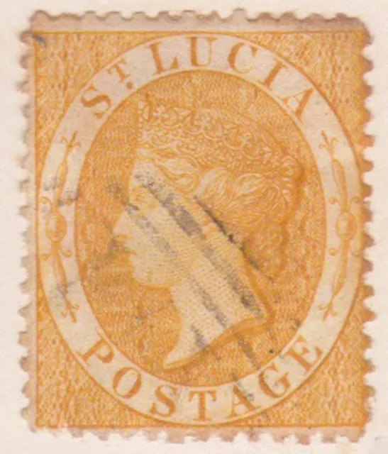 (F220-7) 1865 St Lucia 4d yellow QVIC stamp (G)