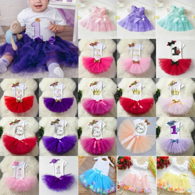 Baby Kids Girls First 1st Birthday Party Tulle Dress Bridesmaid  Princess Outfit