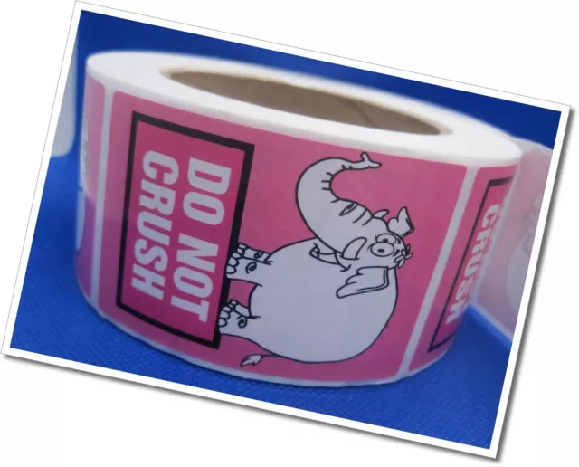 DO NOT CRUSH stickers (2"x3") PINK ELEPHANT (15/30/50) FRAGILE SHIPPING LABELS 2