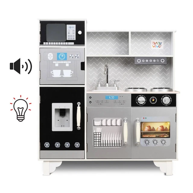 BABY VIVO COCINA de Juguete de Madera Infantil Microondas Niños