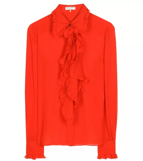 Emilio Pucci Red Silk Blouse with a Detachable ruffled tie 46 IT, 10 U.S, 14 UK