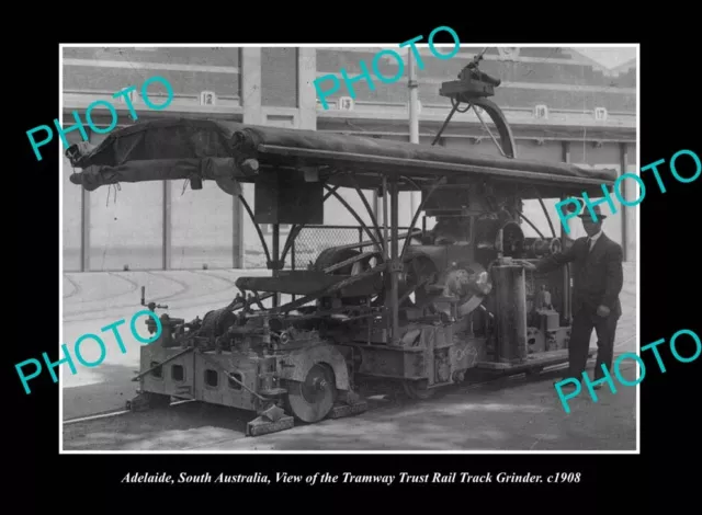 OLD POSTCARD SIZE PHOTO ADELAIDE SOUTH AUSTRALIA RAILWAY TRACK GRINDER c1908