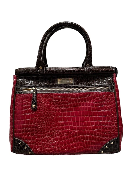 Samantha Brown Dowel Bag Tote PVC Travel Purse Carry On Burgundy Black Croc NEW