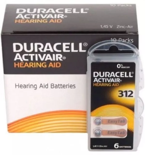 New Fresh 32 x  Duracell Activair Hearing Aid Batteries Size 312 Exp 10-2025