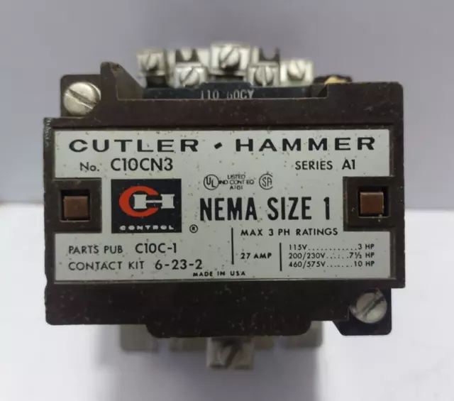 Cutler Hammer C10C-1 Starter NEMA SIZE 1 27AMP C10CN3 / 110-60CY