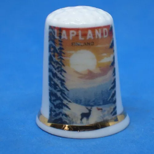 Birchcroft China Thimble - Travel Poster Series - Lapland - Free Dome Gift Box