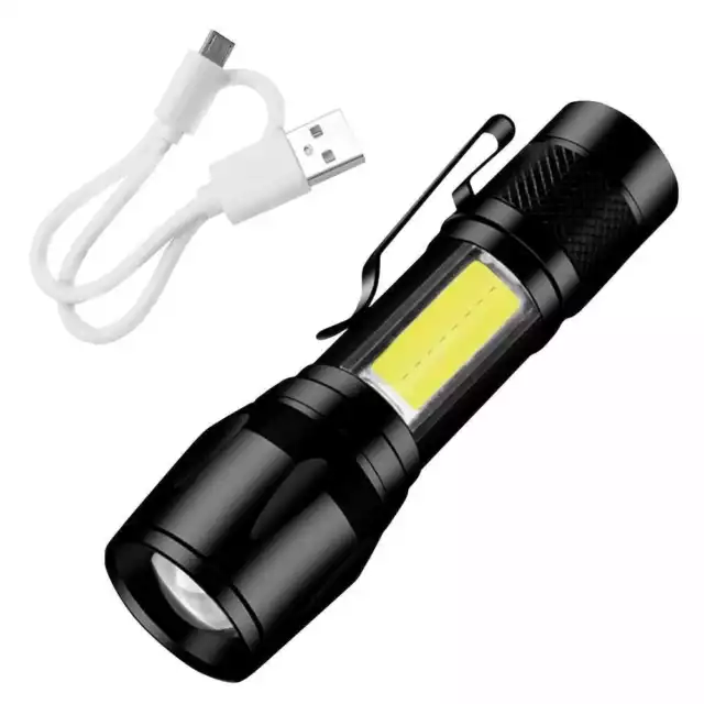 Mini Linterna LED USB Recargable, Luz Lateral, Foco Ajustable 3 Modos