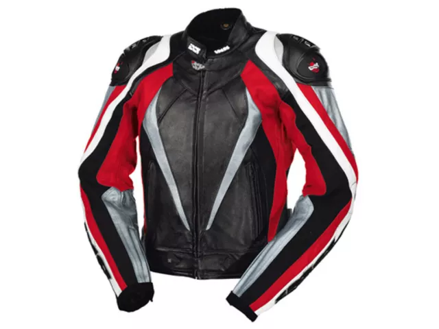 iXS Veste en Cuir Corbin Noir-Rouge-Blanc Blouson Moto de Vachette