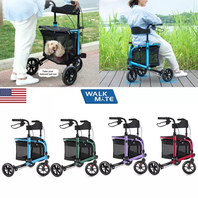 Rollator Walker Aluminum 3 Wheel , Foldable Lightweight with Seat Backrest Pouch