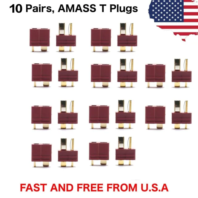 10 Pairs Amass T Plug Male & Female Connectors Deans Style For RC LiPo Battery