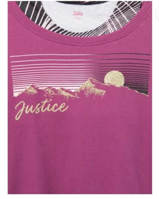 *NWT* JUSTICE Girls Long Sleeve 2-FER Shirt, Raspberry & Black Size: XL 16/18 3