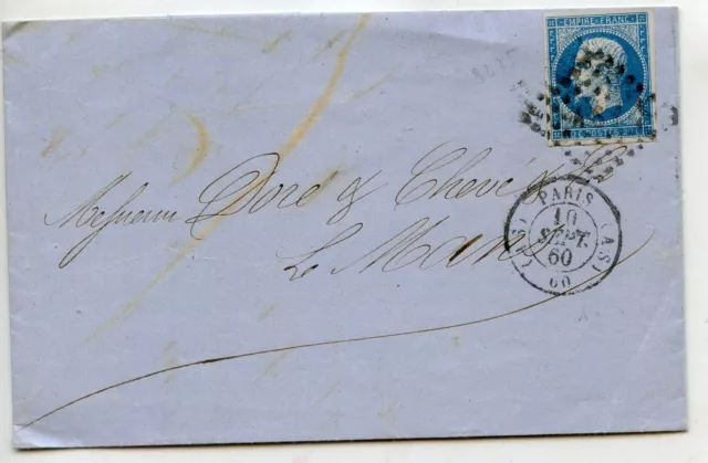 Letter Envelope With Mail Paris For Le Mans 1860