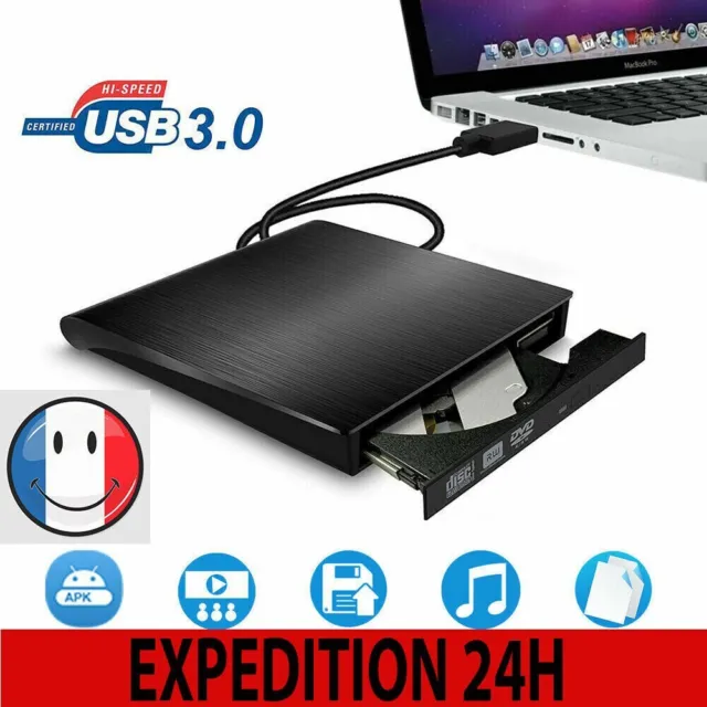Lecteur CD DVD Externe USB 3.0 Graveur RW Windows 10 8 7 XP Vista Linus
