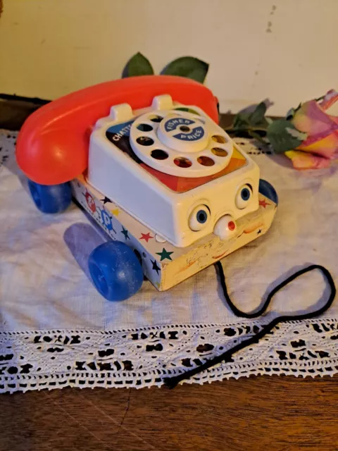 téléphone à tirer fisher price vintage mattel 2000 jouet ancien à trainer  tel
