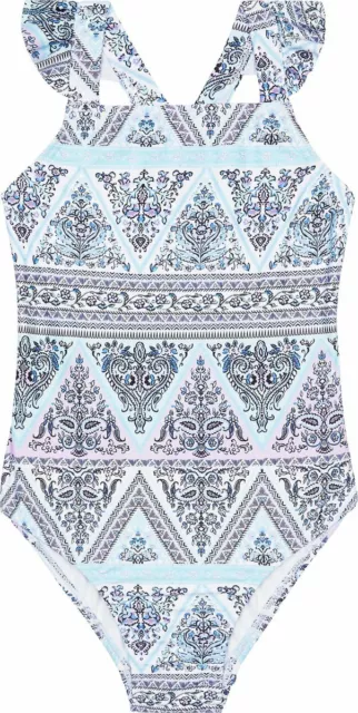 Seafolly Ruffle Shoulder Tank One Piece Swimsuit Girl's AUS 6 Blue Eden 20014