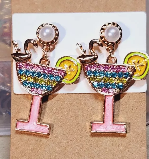 New Betsey Johnson rare Alloy Rhinestone glaze Crystal pink goblet drop Earrings