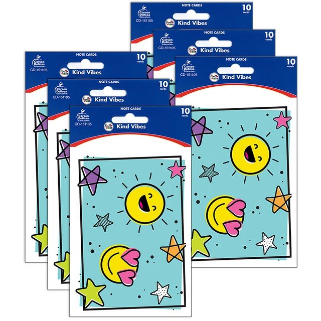 Carson Dellosa Education Kind Vibes Note Cards with Envelopes, 10 Per Pack, 6 Pa