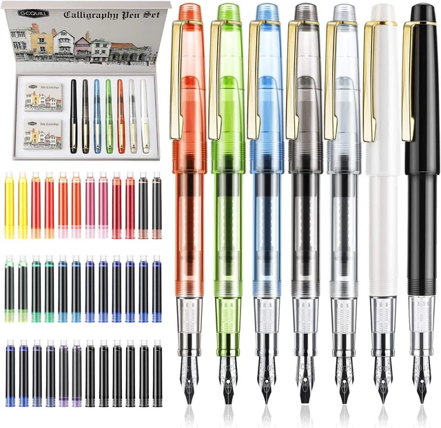Calligraphy Set Fountain Pens 7 Different Size Nibs and 36 Assorted Ink Beginner