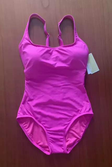 $118 Michael Kors Women's Lace-up Back One Piece Swimsuit Ultra Pink NWT Size 8