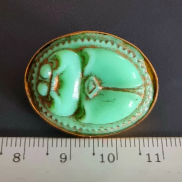 Broche Ancienne Art Déco Scarabée Et Strass Années 1920-30 – Bijou Vintage Français En Métal Doré Et Vert
