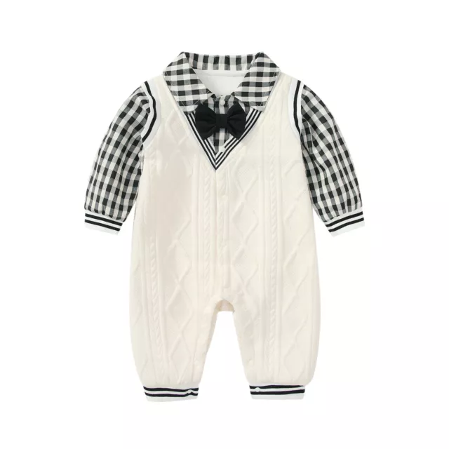 Toddler Baby Boys Romper Plaid Shirt Bodysuit Long Sleeve Gentleman Jumpsuit Top